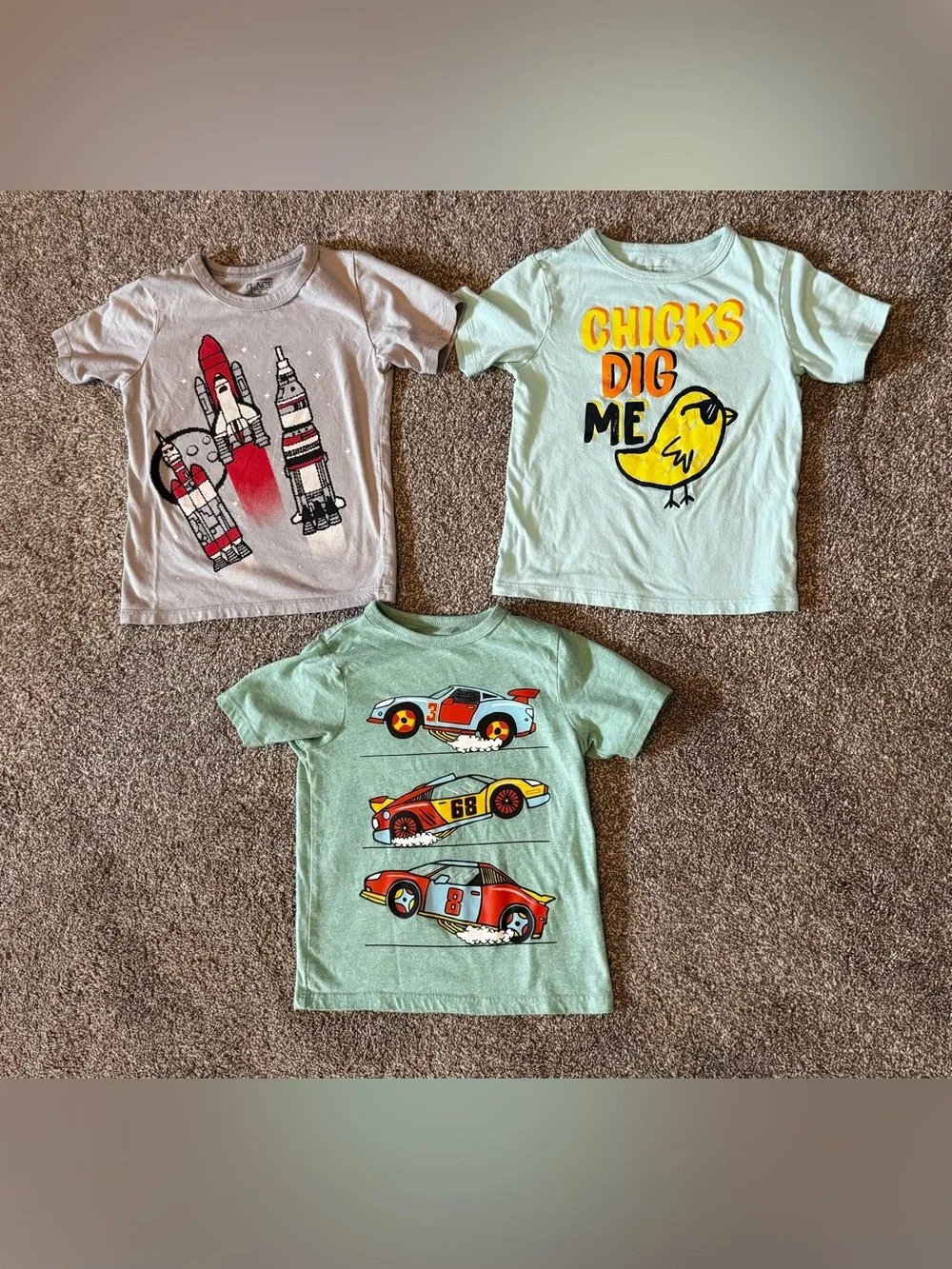 Set of 3 Children’s Place 3T toddler boy t shirts rocket race cars chick summer